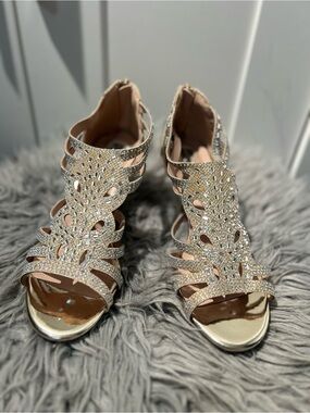 Forever Gold Crystal Strappy Heels